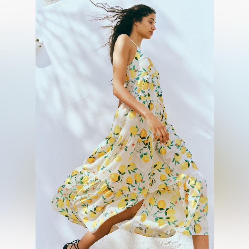 H&M Dolce Far Niente Tiered Strappy Lemon Dress